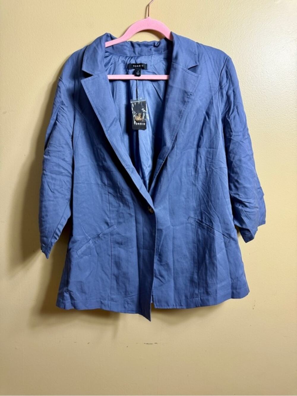 NWT Torrid 2 2X Lyocell Linen Single Button Lightweight Blazer blue
